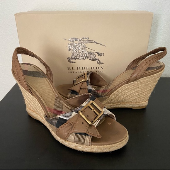 Burberry Shoes - Burberry Nova Check Espadrille Wedge Sandal Size 38